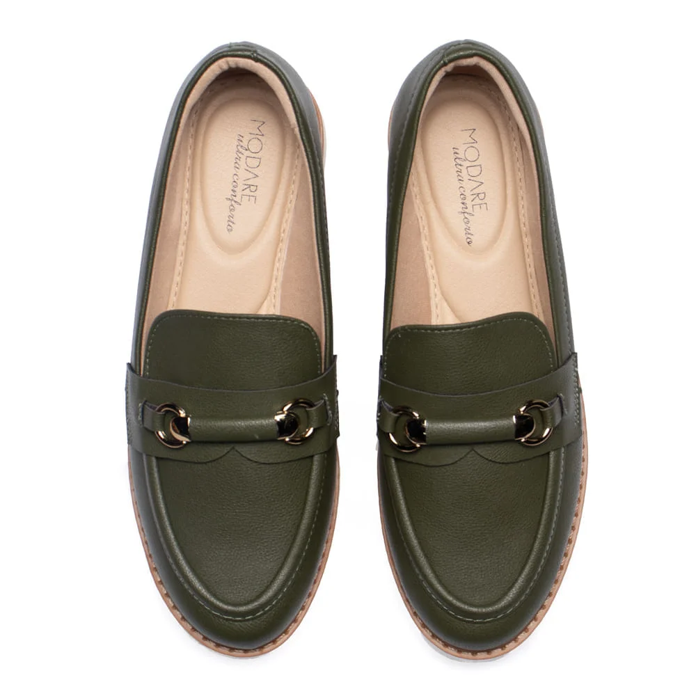 Mocassim Feminino Modare Adereço Dourado Oliva Verde 4