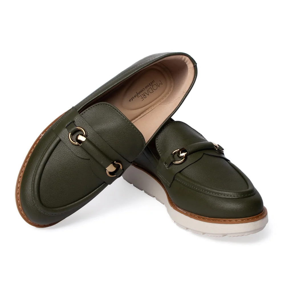 Mocassim Feminino Modare Adereço Dourado Oliva Verde 5