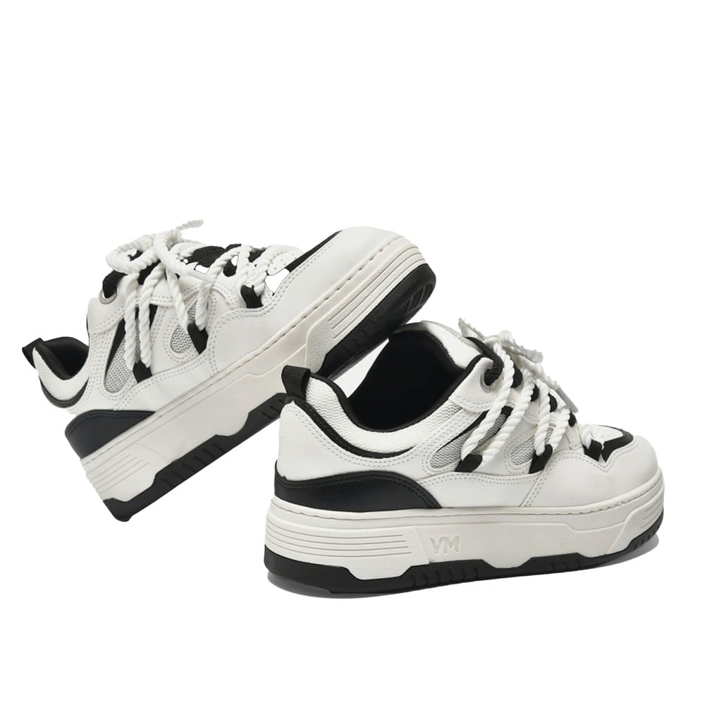 Tênis Feminino Via Marte Street Cadarço Duplo Branco/Preto Branco/Preto 2