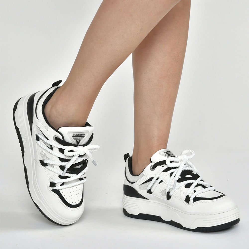 Tênis Feminino Via Marte Street Cadarço Duplo Branco/Preto Branco/Preto 3