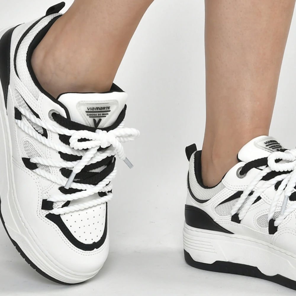 Tênis Feminino Via Marte Street Cadarço Duplo Branco/Preto Branco/Preto 4