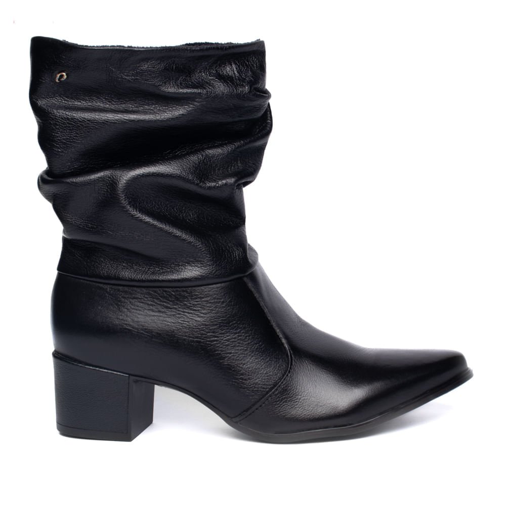 Bota Feminina Pegada Cano Médio Franzido Preto
