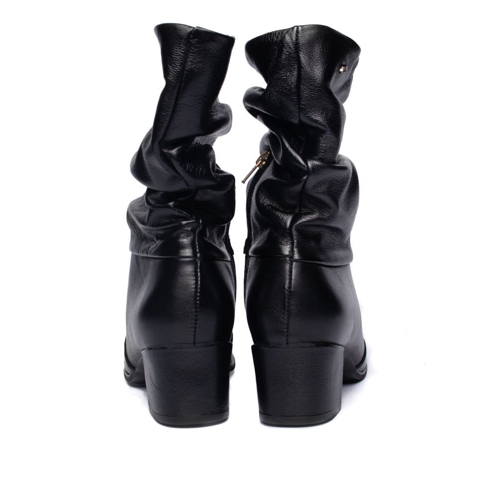 Bota Feminina Pegada Cano Médio Franzido Preto Preto 3