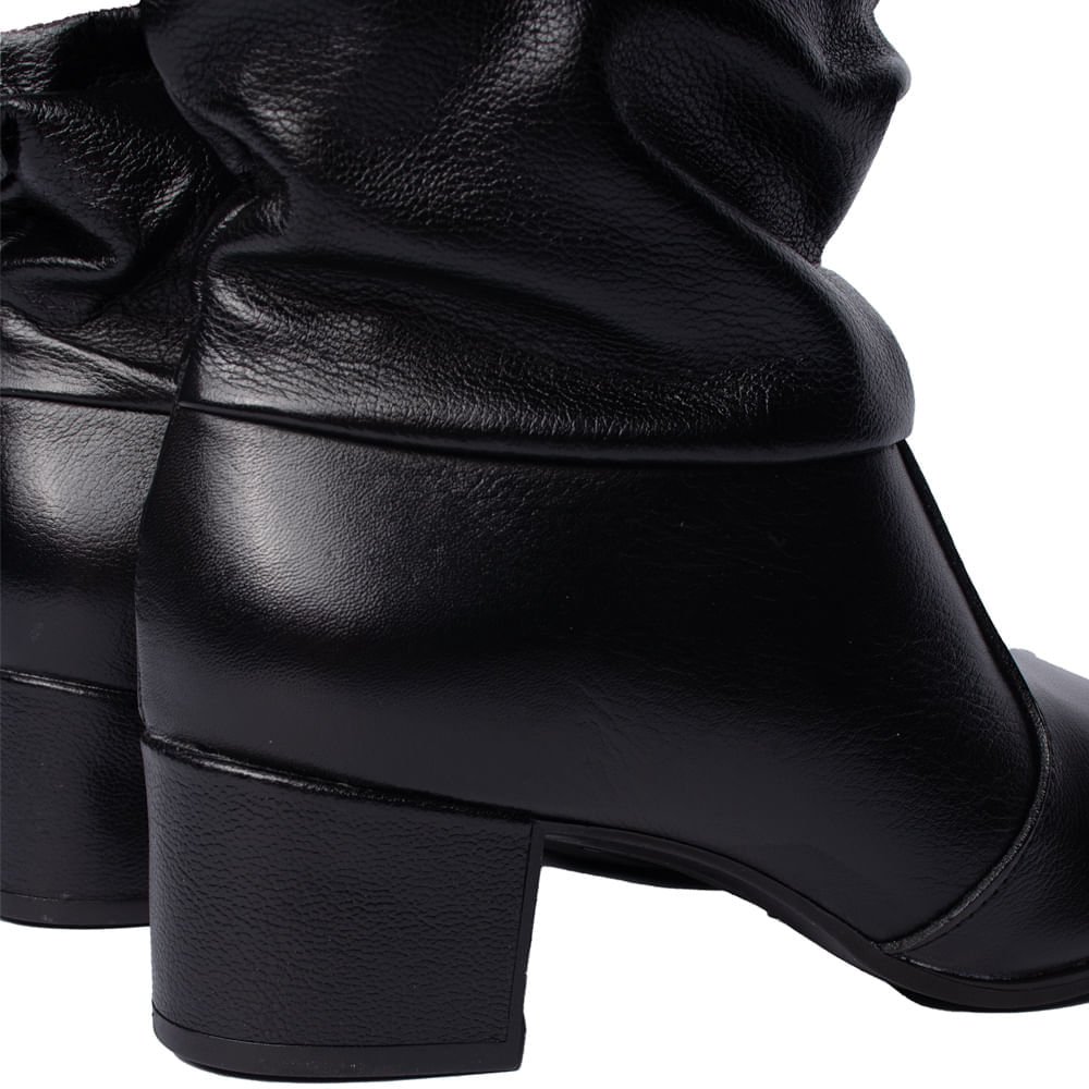 Bota Feminina Pegada Cano Médio Franzido Preto Preto 5