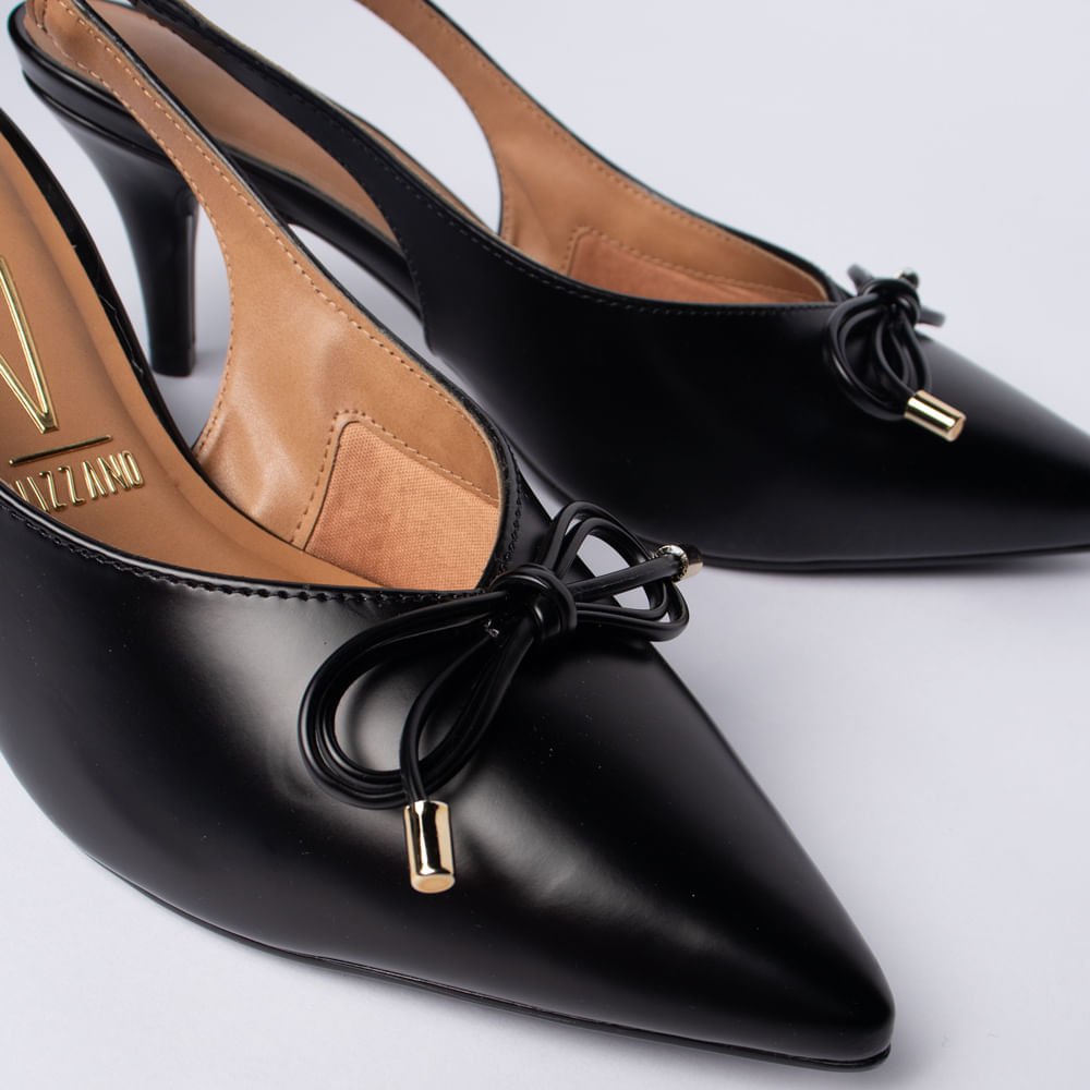 Sapato Scarpin Feminino Vizzano Napa Salto Fino com Laço Preto Preto 5