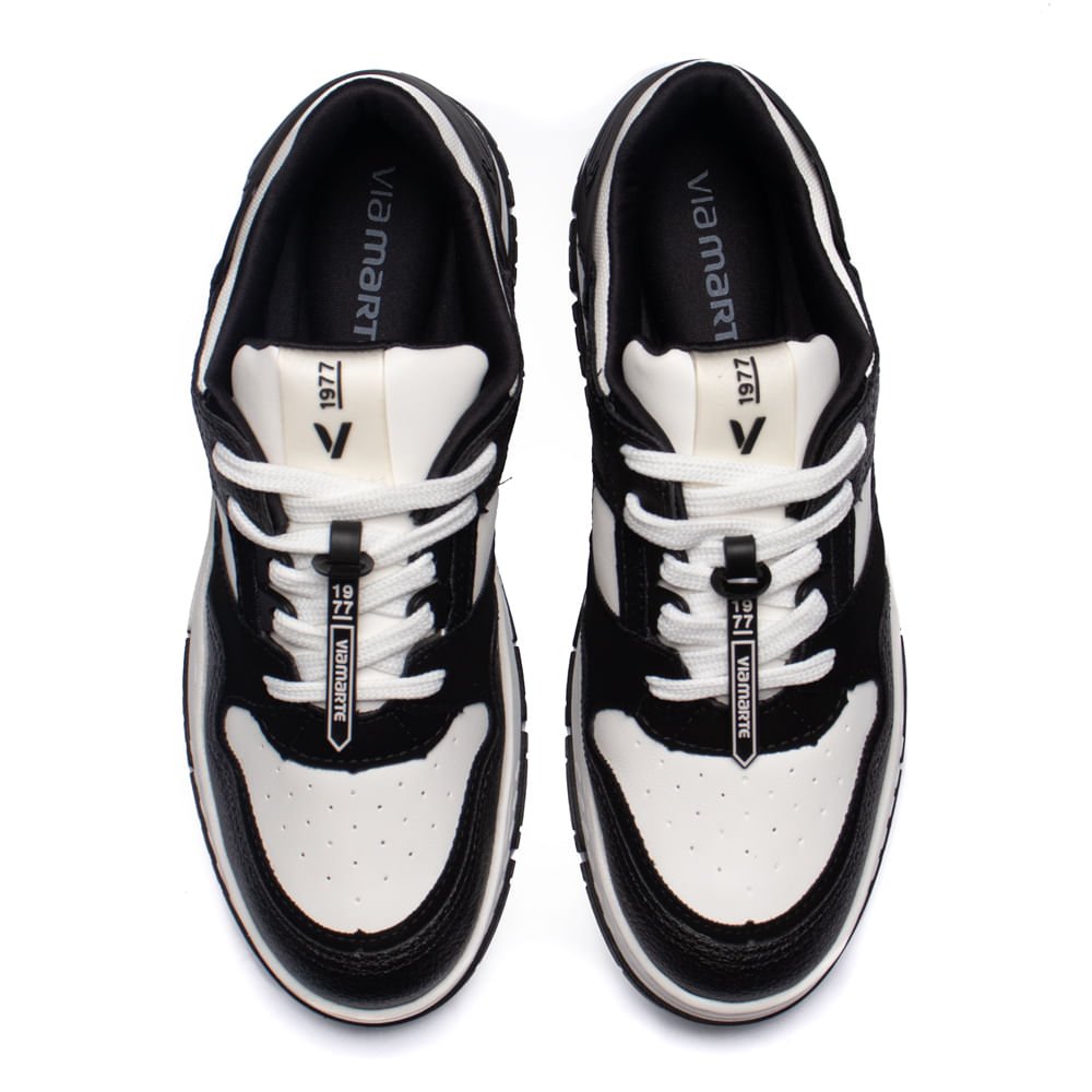 Tênis Feminino Via Marte Napa com Recortes Branco/Preto Branco/Preto 4