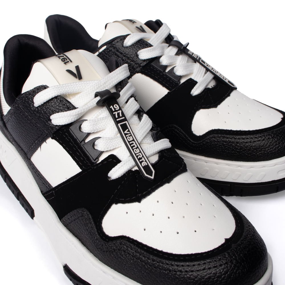 Tênis Feminino Via Marte Napa com Recortes Branco/Preto Branco/Preto 7