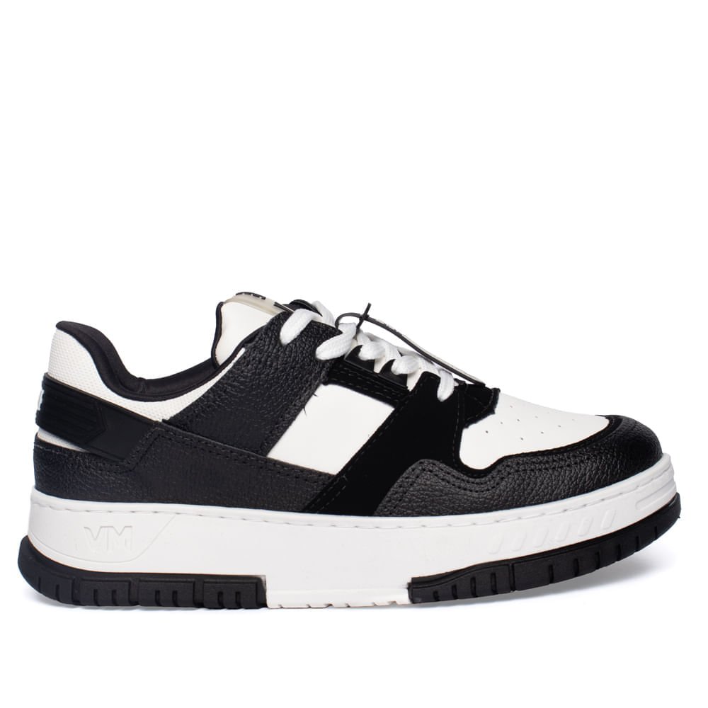 Tênis Feminino Via Marte Napa com Recortes Branco/Preto