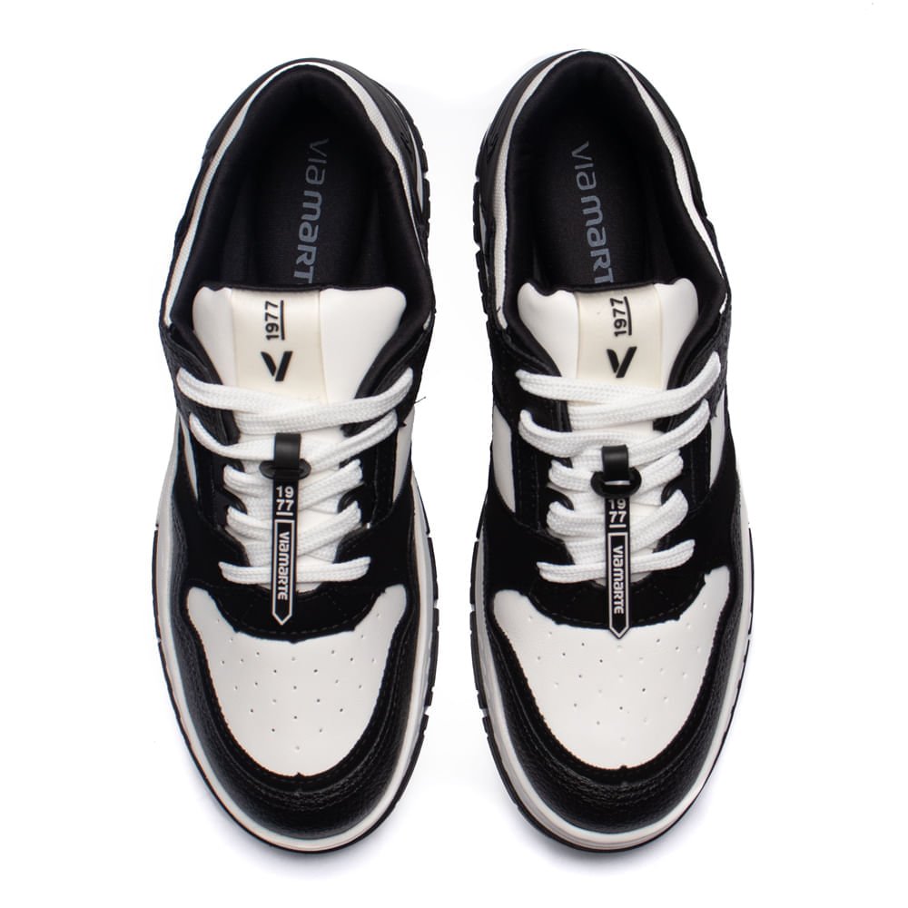 Tênis Feminino Via Marte Napa com Recortes Branco/Preto Branco/Preto 4