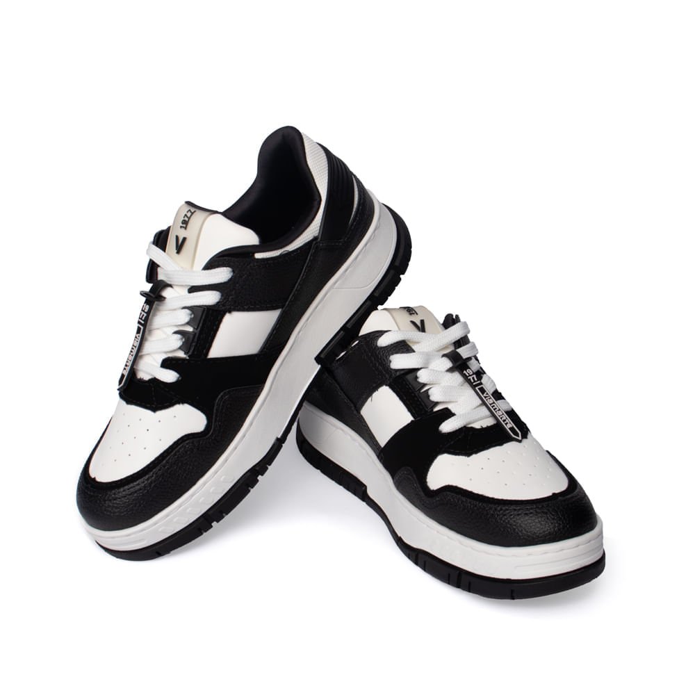 Tênis Feminino Via Marte Napa com Recortes Branco/Preto Branco/Preto 6