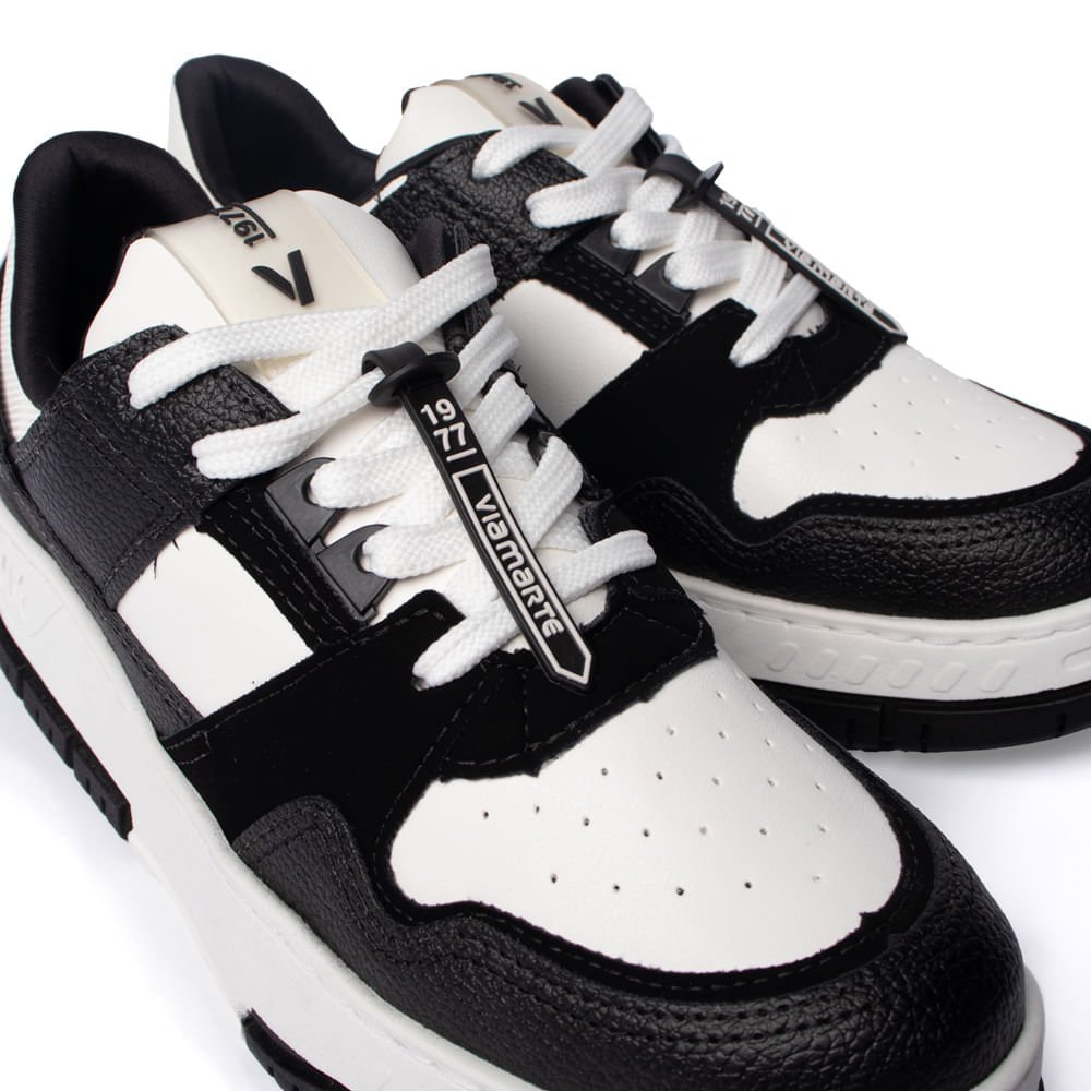 Tênis Feminino Via Marte Napa com Recortes Branco/Preto Branco/Preto 7