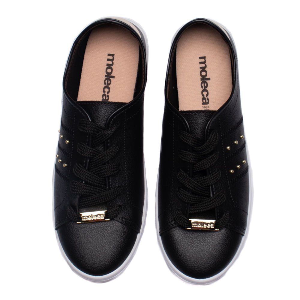 Tênis Feminino Moleca Napa Floather com Aplicações Preto/Dourado Preto 3