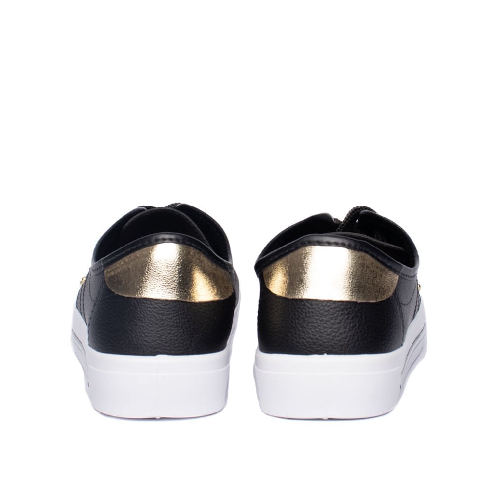 Tênis Feminino Moleca Napa Floather com Aplicações Preto/Dourado Preto 4