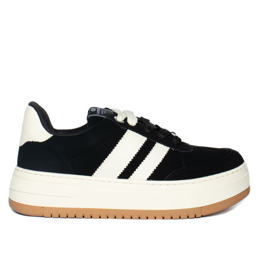Tênis Feminino Via Marte Casual com Cadarço Duplo Preto/Off White