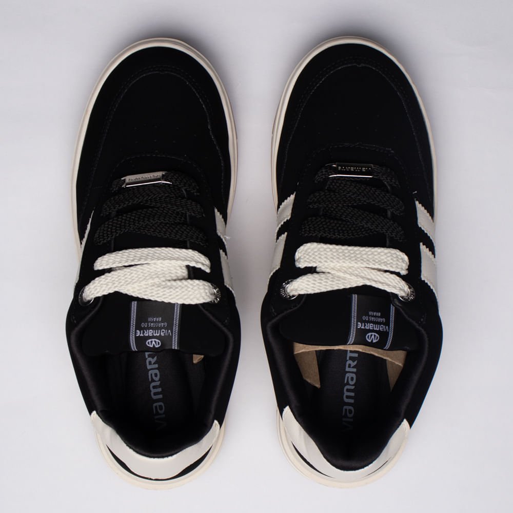 Tênis Feminino Via Marte Casual com Cadarço Duplo Preto/Off White Preto 4