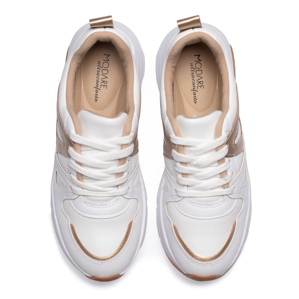 Tênis Feminino Modare Napa Suprema com Recortes Branco/Dourado Branco/Dourado 5
