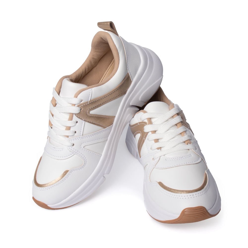 Tênis Feminino Modare Napa Suprema com Recortes Branco/Dourado Branco/Dourado 6