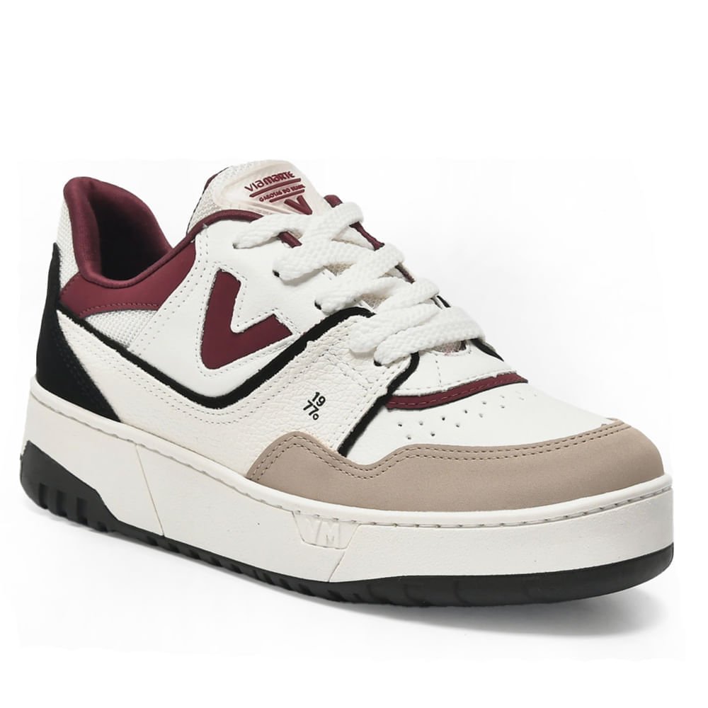 Tênis Feminino Via Marte Casual com Recortes Off White/Bordô Off White 3