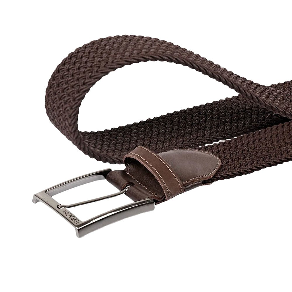 Cinto Masculino Ferracini FC675C Flex Couro Elástico Trançado Marrom Marrom Escuro 2