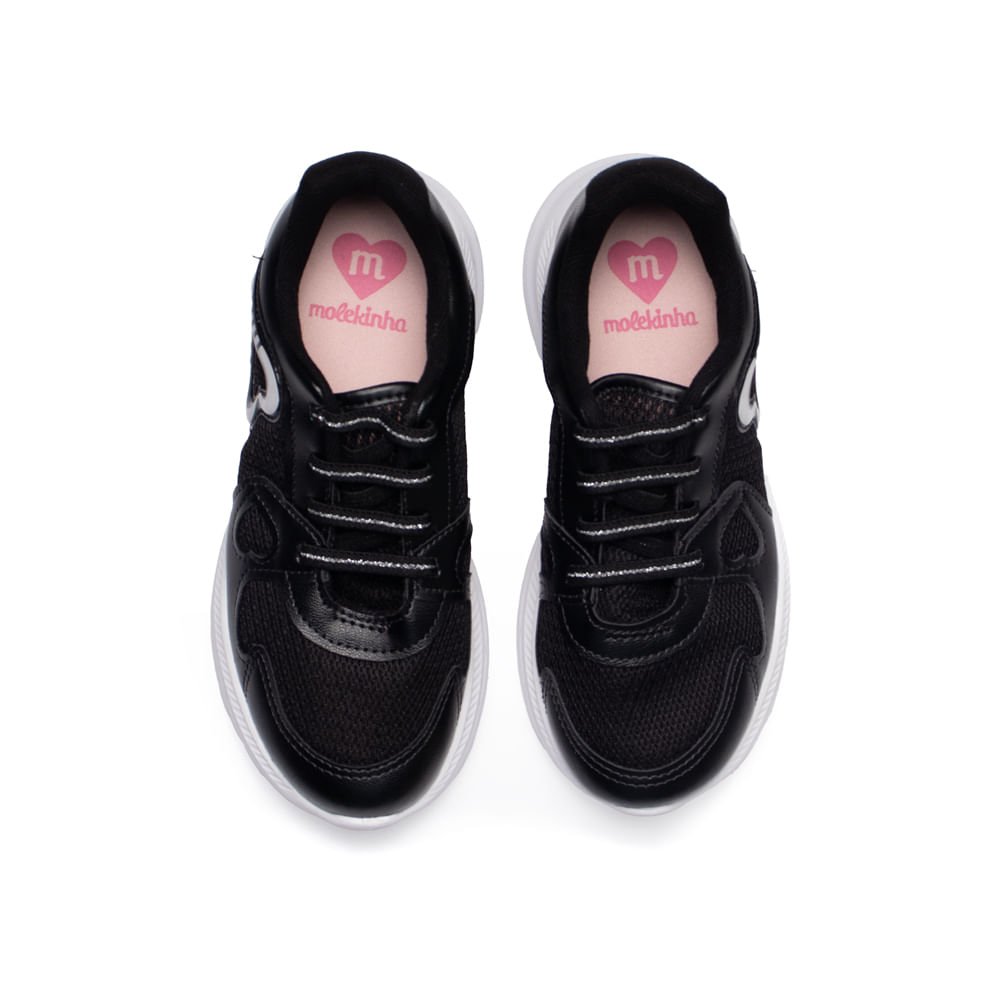 Tênis Infantil Molekinha Napa com Coração Preto Preto 4
