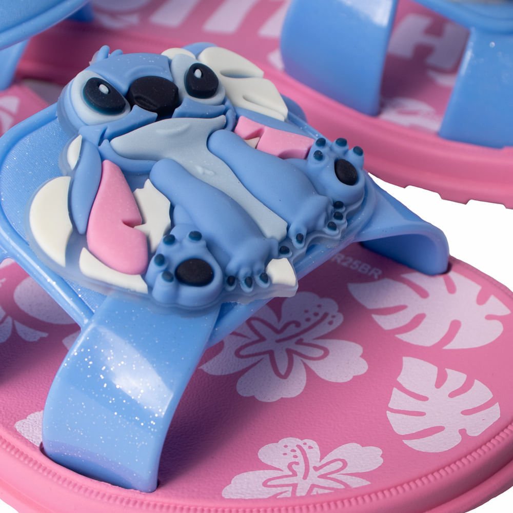 Sandália Infantil Grendene Pet Shop  Stitch  Glitter Rosa Azul 5