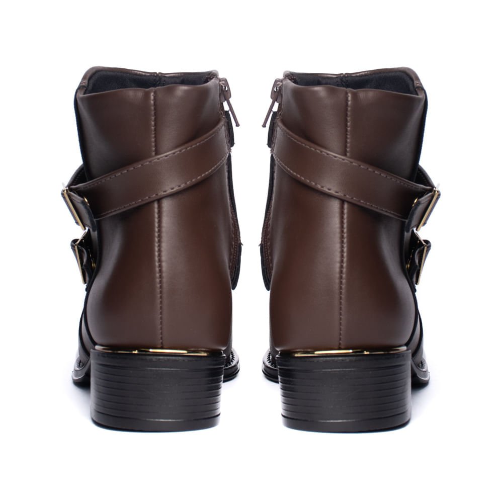 Bota Feminina Beira Rio Cano Curto com Fivelas Marrom Escuro Marrom Escuro 3