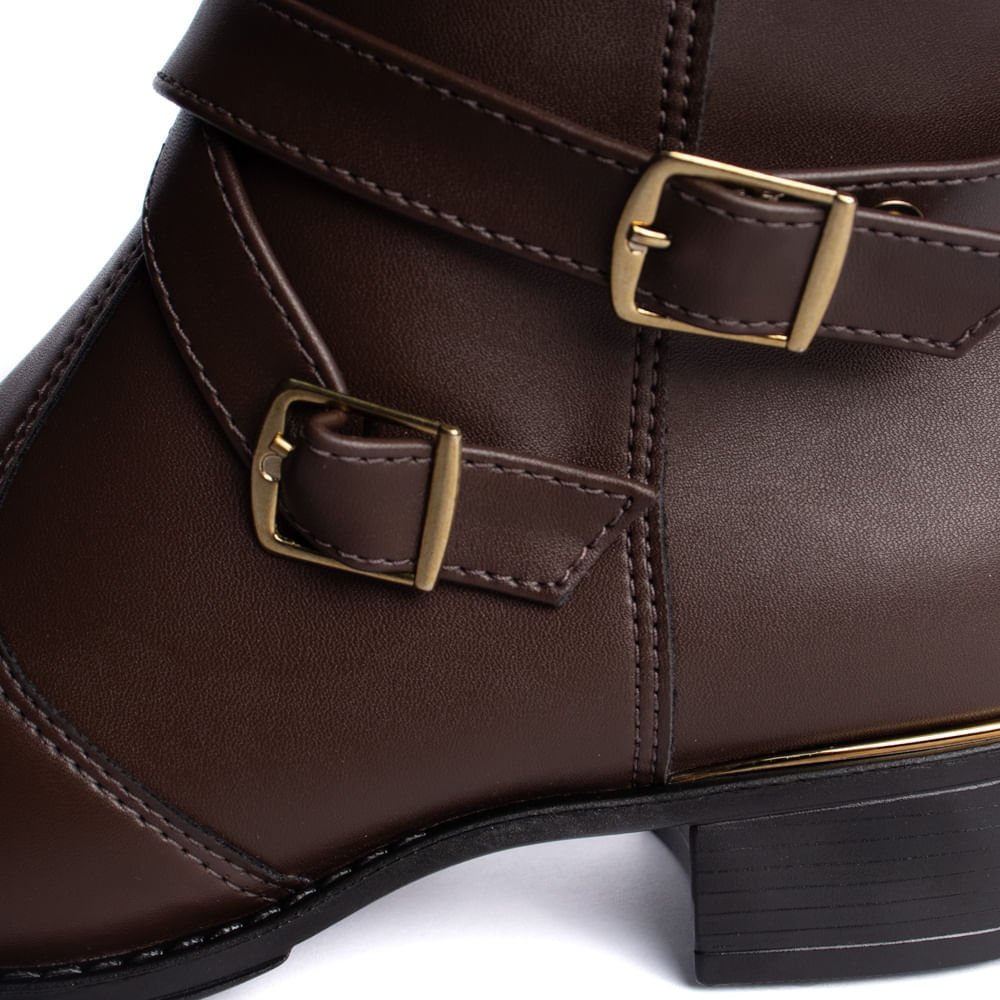 Bota Feminina Beira Rio Cano Curto com Fivelas Marrom Escuro Marrom Escuro 5