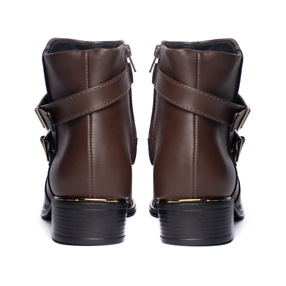 Bota Feminina Beira Rio Cano Curto com Fivelas Marrom Escuro Marrom Escuro 3