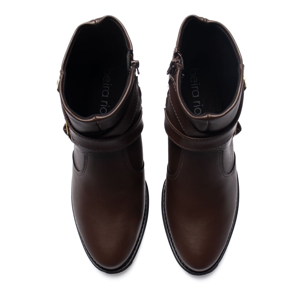 Bota Feminina Beira Rio Cano Curto com Fivelas Marrom Escuro Marrom Escuro 4