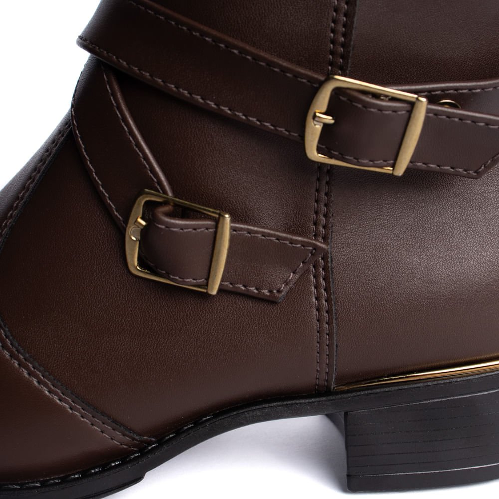 Bota Feminina Beira Rio Cano Curto com Fivelas Marrom Escuro Marrom Escuro 5