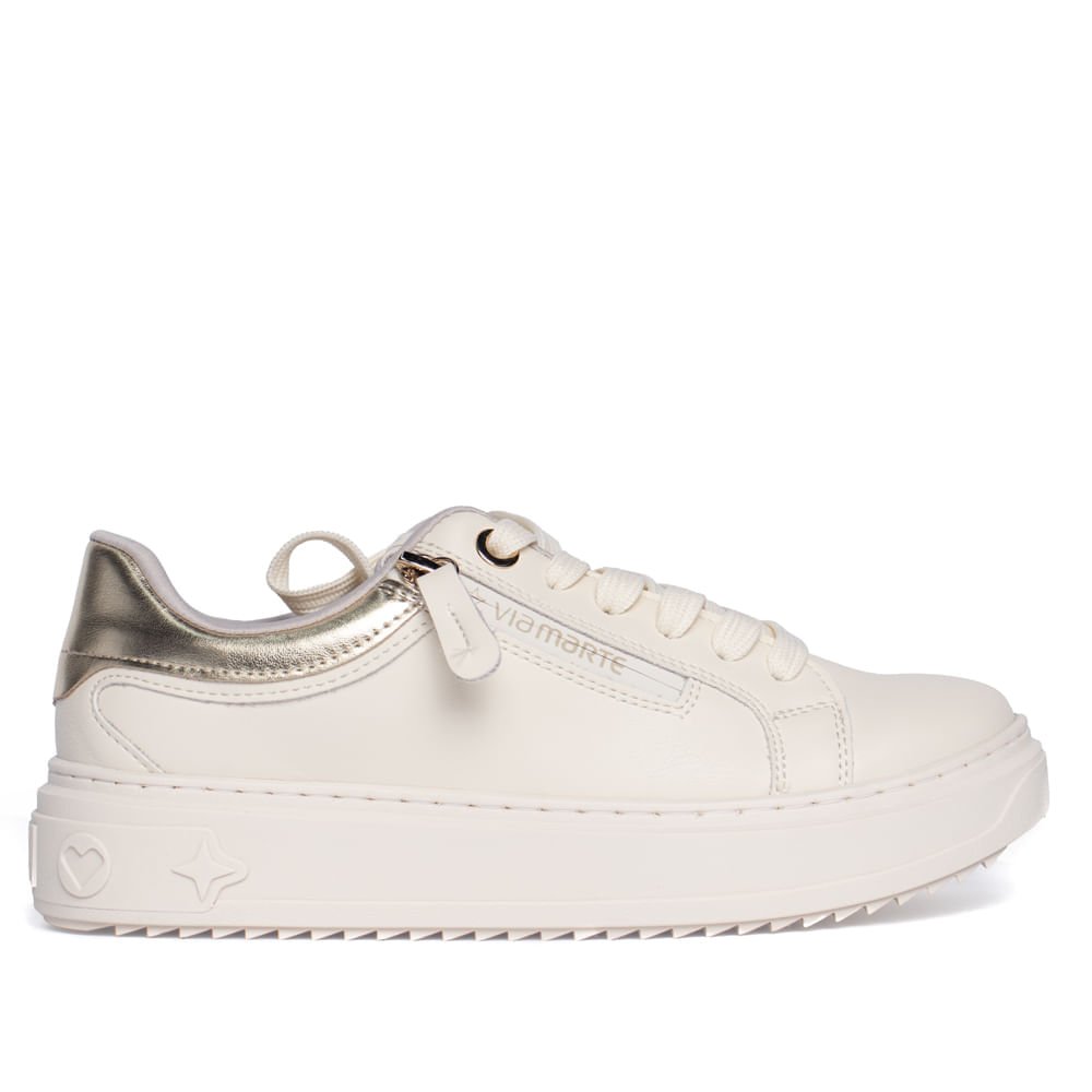 Tênis Feminino Via Marte Marfim Off White Dourado