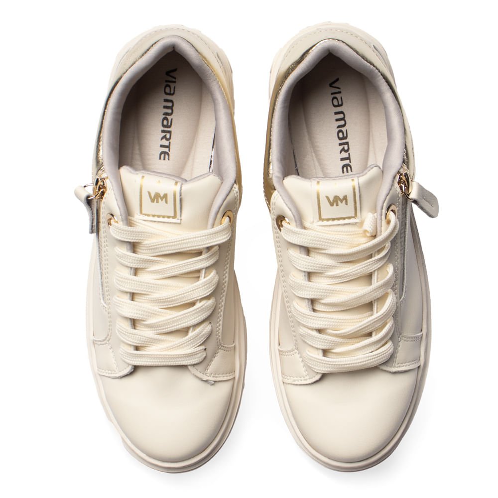Tênis Feminino Via Marte Marfim Off White Dourado Dourado 4