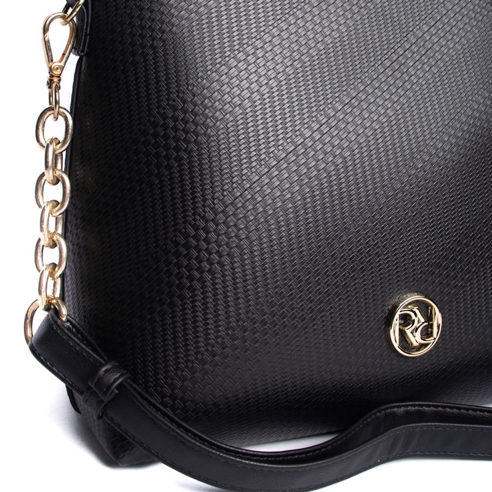 Bolsa Feminina Rafitthy Tiracolo Média Texturizada Preto Preto 5