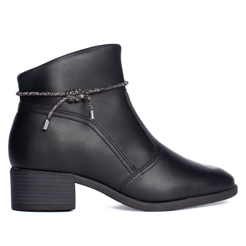 Bota Feminina Beira Rio Cano Curto Cordão Brilhante Preto
