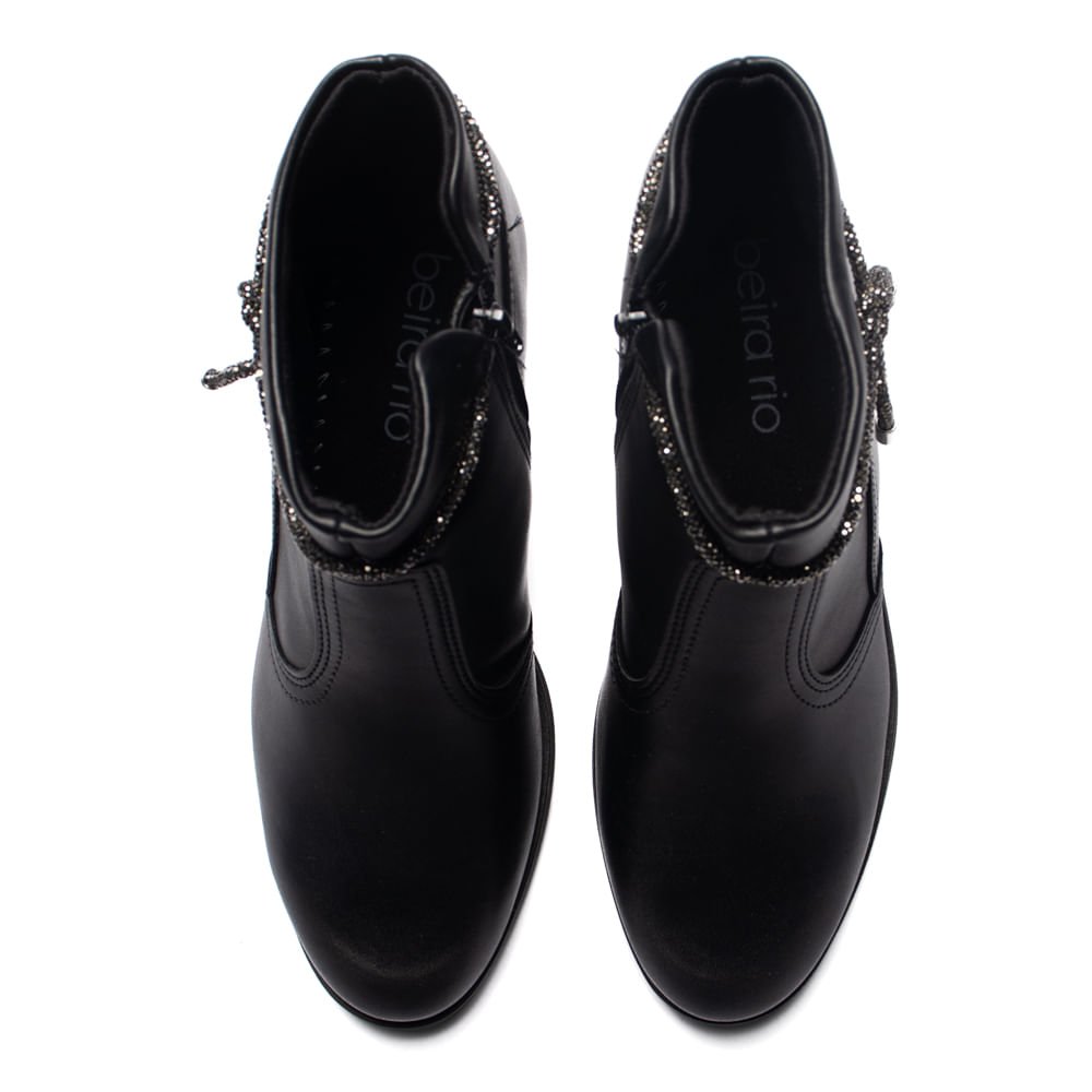 Bota Feminina Beira Rio Cano Curto Cordão Brilhante Preto Preto 4