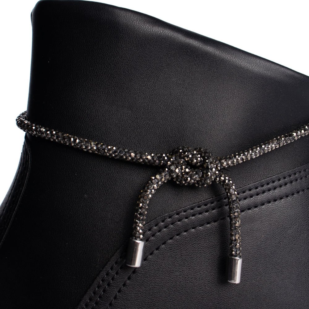 Bota Feminina Beira Rio Cano Curto Cordão Brilhante Preto Preto 5