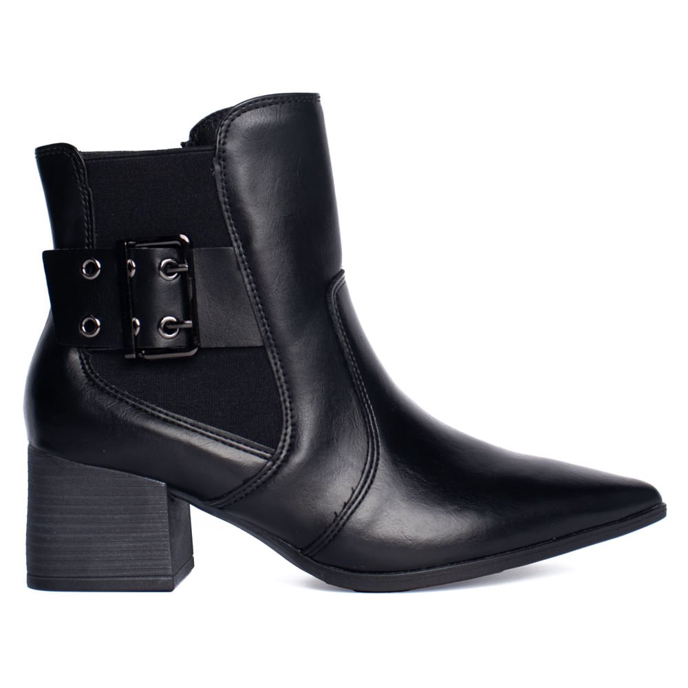 Bota Feminina Ramarim Cano Curto com Detalhe Fivela Preto Preto 1