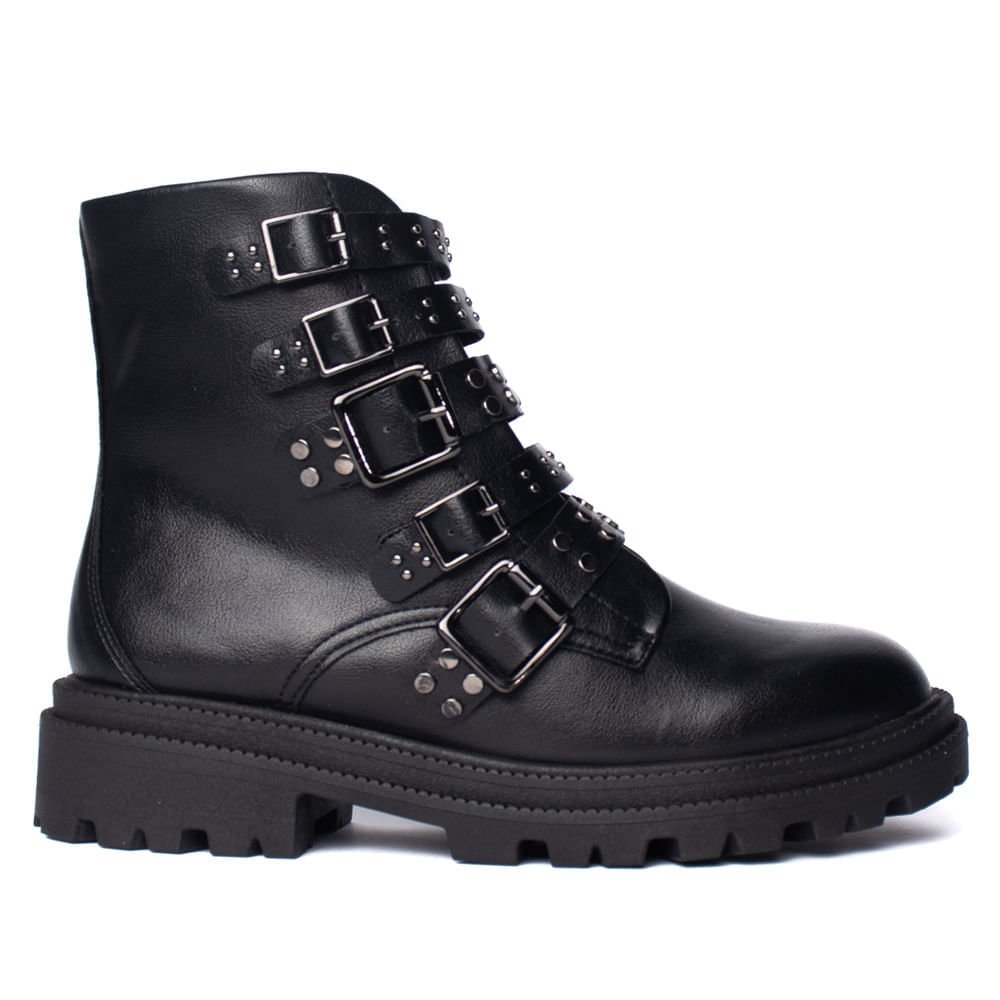Coturno Feminino Ramarim Cano Baixo Com Fivelas Preto