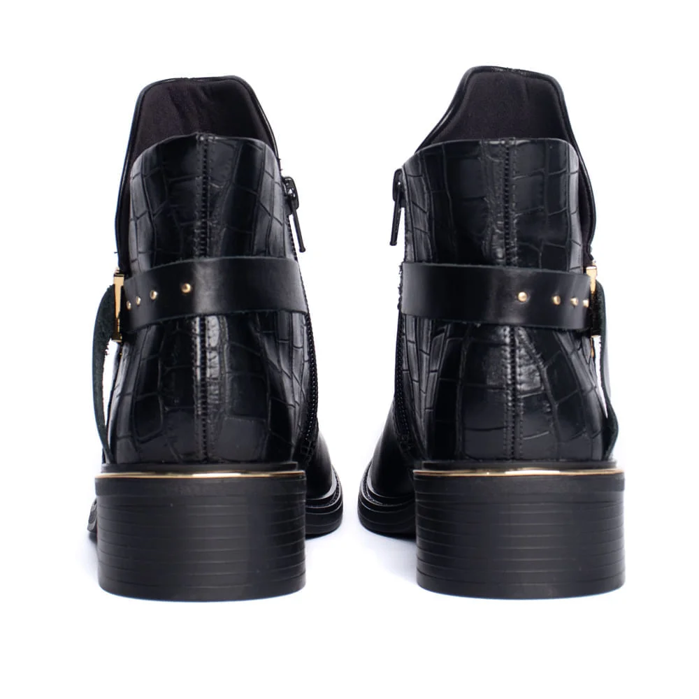 Bota Feminina Confortflex Croco de Couro Preto Preto 3