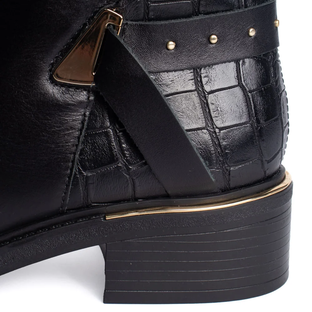 Bota Feminina Confortflex Croco de Couro Preto Preto 5