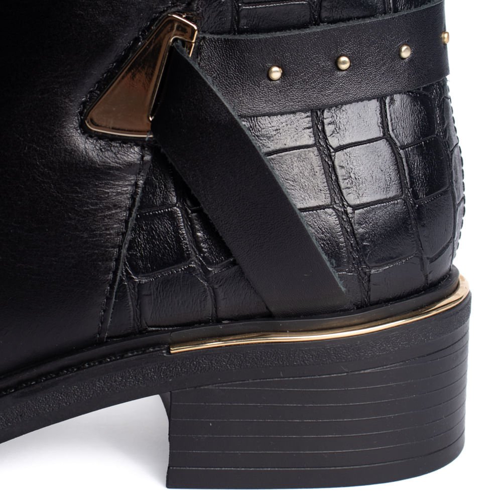 Bota Feminina Confortflex Croco de Couro Preto Preto 5