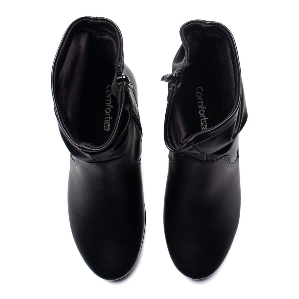 Bota Feminina Comfortflex Croco de Couro Preto Preto 4