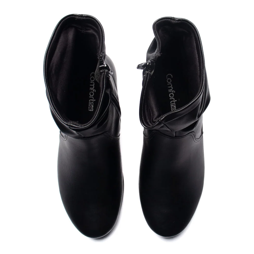 Bota Feminina Comfortflex Croco de Couro Preto Preto 4