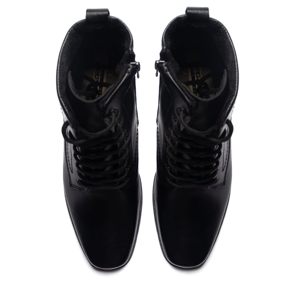 Bota Feminina Pegada Cano Curto Couro e Cadarço Preto Preto 4