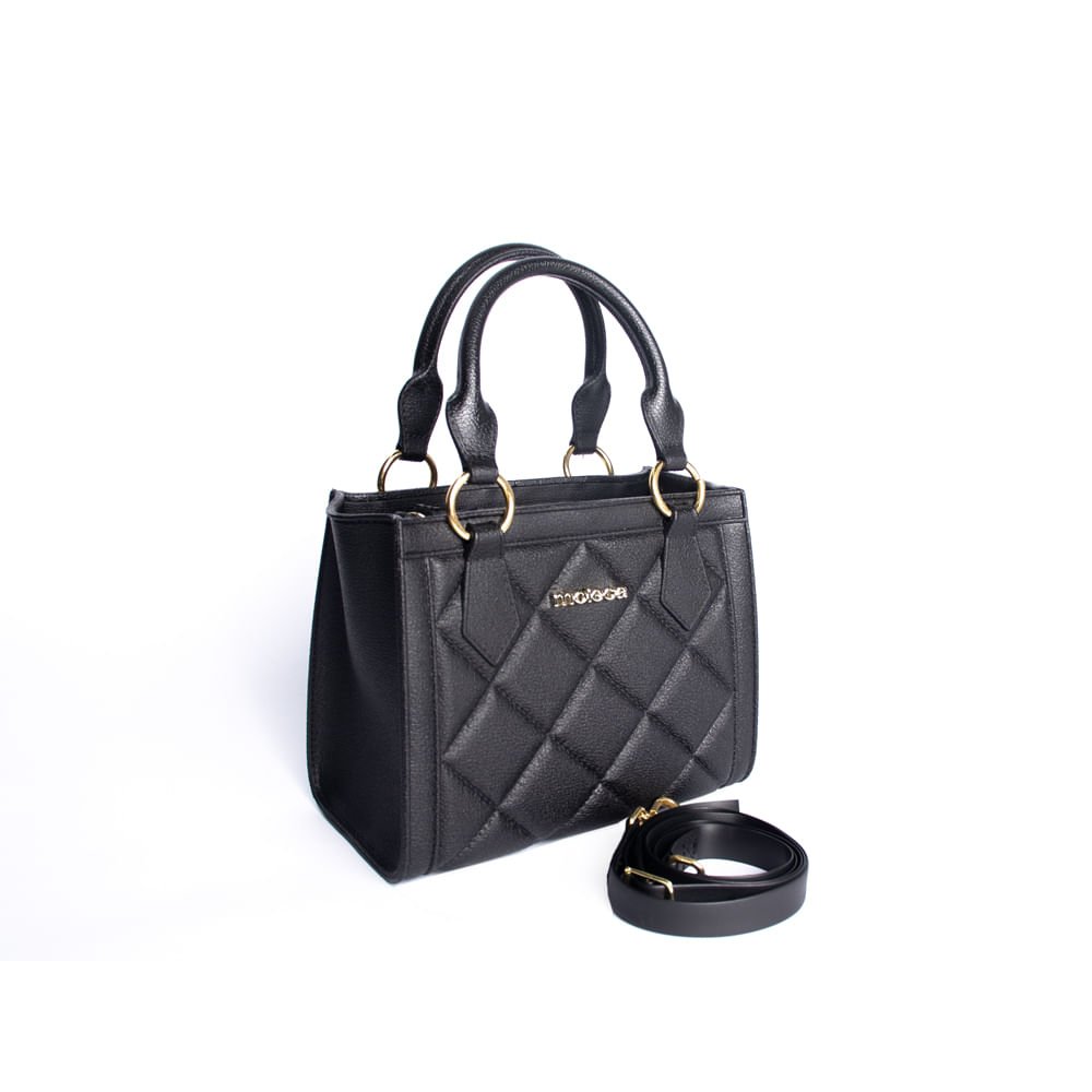 Bolsa Feminina Moleca Tote Pequena Texturizada Preto Preto 3