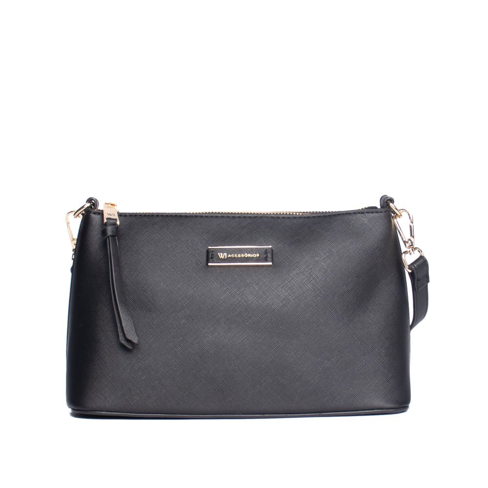 Bolsa Feminina WJ Transversal Pequena com Textura Preto