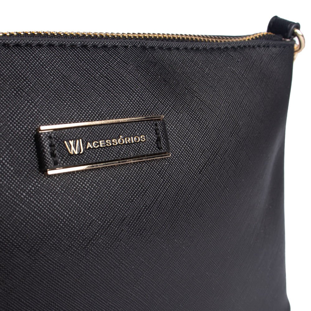 Bolsa Feminina WJ Transversal Pequena com Textura Preto Preto 5