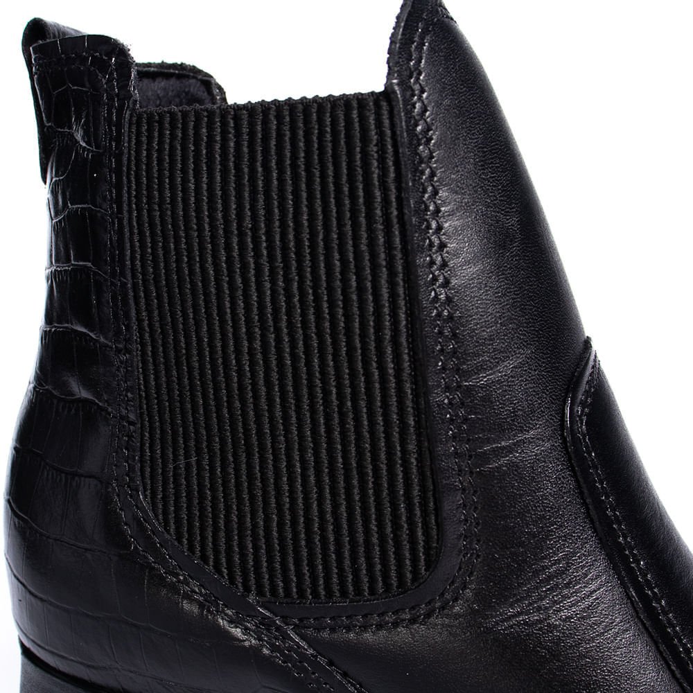 Bota Feminina Pegada Cano Curto Croco de Couro Preto Preto 6
