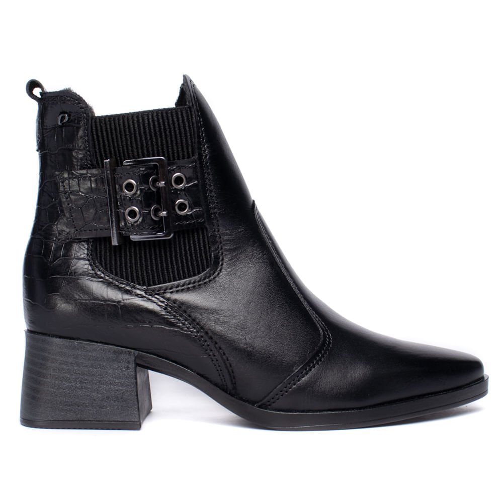 Bota Feminina Pegada Cano Curto Croco de Couro Preto