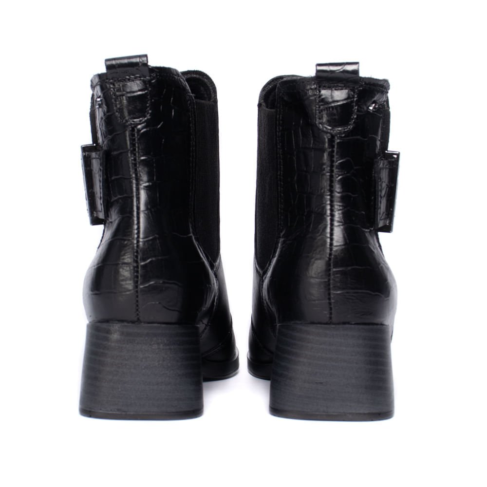 Bota Feminina Pegada Cano Curto Croco de Couro Preto Preto 3